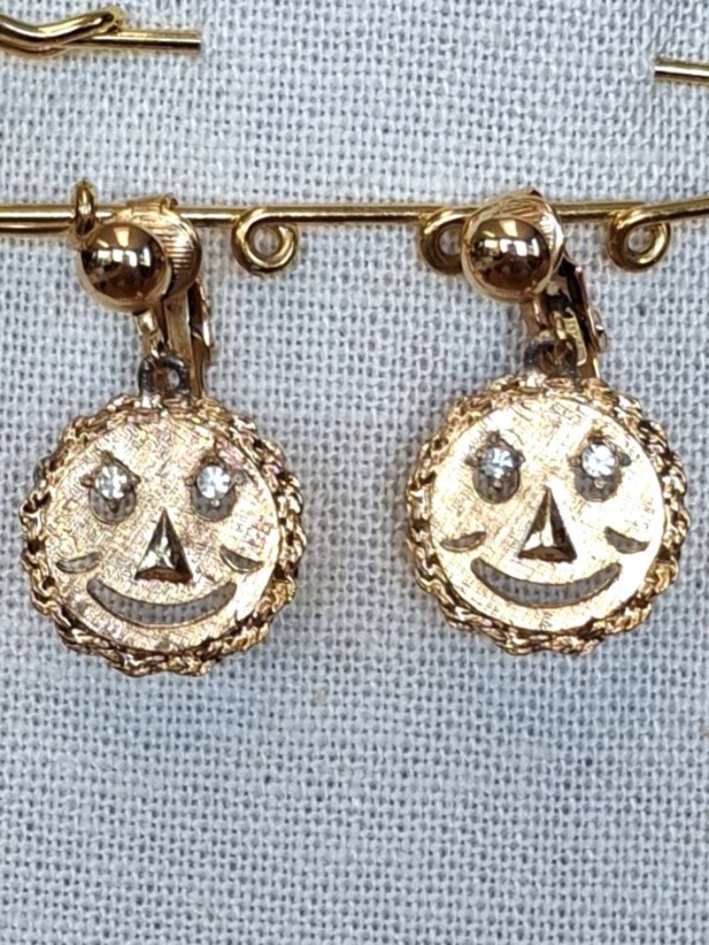 Vintage Gold Tone Happy Face Earrings
